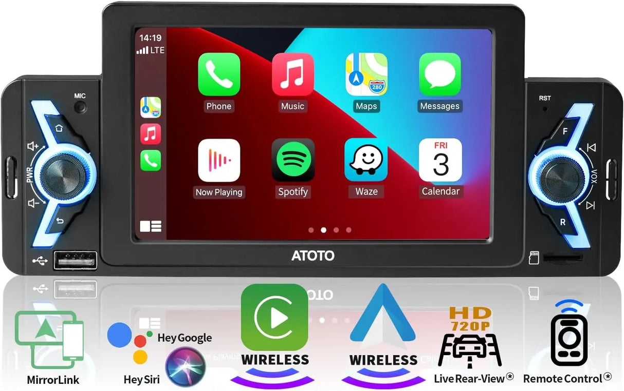ATOTO F7WE 5inch Single Din Car Stereo Receivers, Wireless CarPlay & Wireless Android Auto, Bluetooth 5.3 IPS Touch Screen Car Radio &DBEF Tech, FM/AM/USB, Phone Link, Voice Assistant, F7G1A5WE-2024