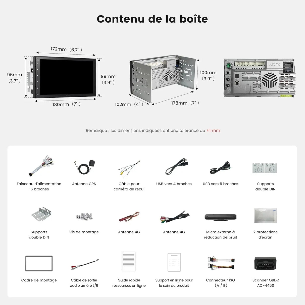 ATOTO A7G2B7PKL-S04 7" QLED Autoradio 2 DIN Android, 4G LTE/WiFi, CarPlay & Android Auto sans fil, DSP HiFi 4V avec Sortie Optique/Coaxiale, GPS Tracking, IA DriveChat, OBD2 Inclus