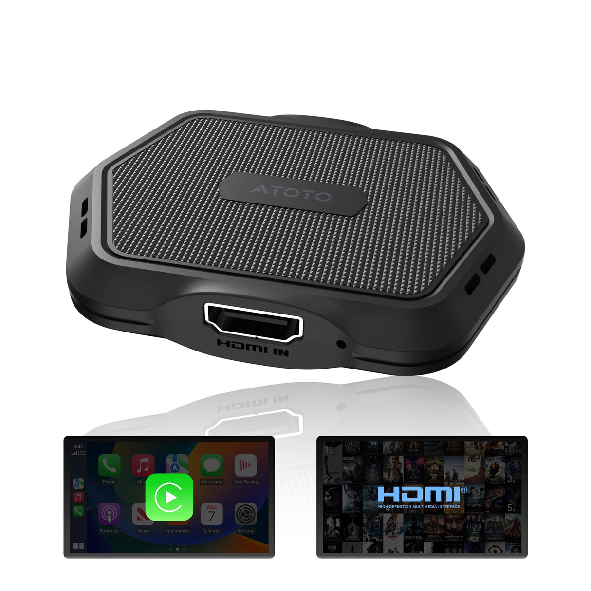 ATOTO AD1 ワイヤレスCarPlayボックスアダプター HDMI入力対応 2in1ドングル 有線CarPlay対応 プラグ＆プレイ マルチメディアハブ TV/ゲーム機/DVD/ブルーレイ Bluetooth 5.2 OTA ブラック