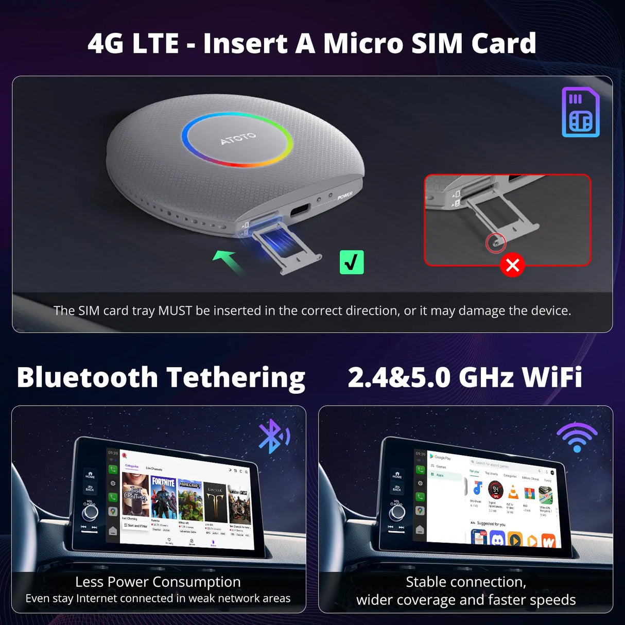 ATOTO CB6 CarWave AI Box, Wireless CarPlay Adapter, Android 13, GPS