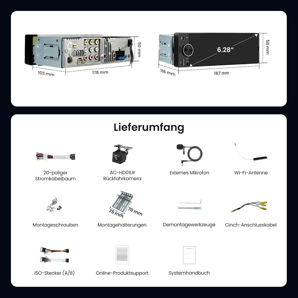 ATOTO F7WE 6.28 Zoll Autoradio 1 DIN mit Kabellosem CarPlay & Android Auto