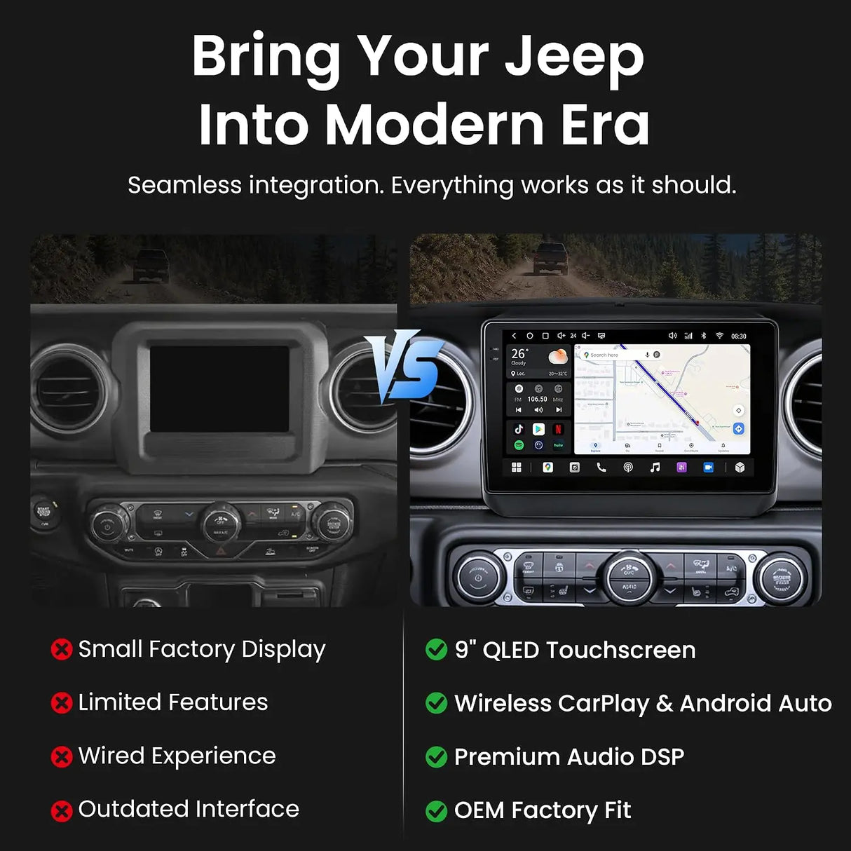 ATOTO S8LMMR09ADM 9" Android Car Stereo for Jeep Wrangler JL 2018–2023 & Gladiator JT 2020–2023, Wireless Apple CarPlay & Android Auto, 4G LTE, QLED Screen, DSP, GPS Navigation