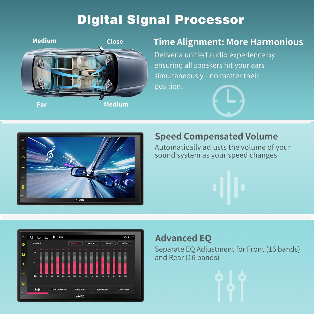 ATOTOT S8MS Double Din Digital Media Receiver, 7" QLED Touchscreen Android Double Din Car Stereo, 4G+32G, Wireless Android Auto & CarPlay, GPS Tracking, Built-in 4G LTE, Dual BT, LRV, SCVC, S8G2B74MS