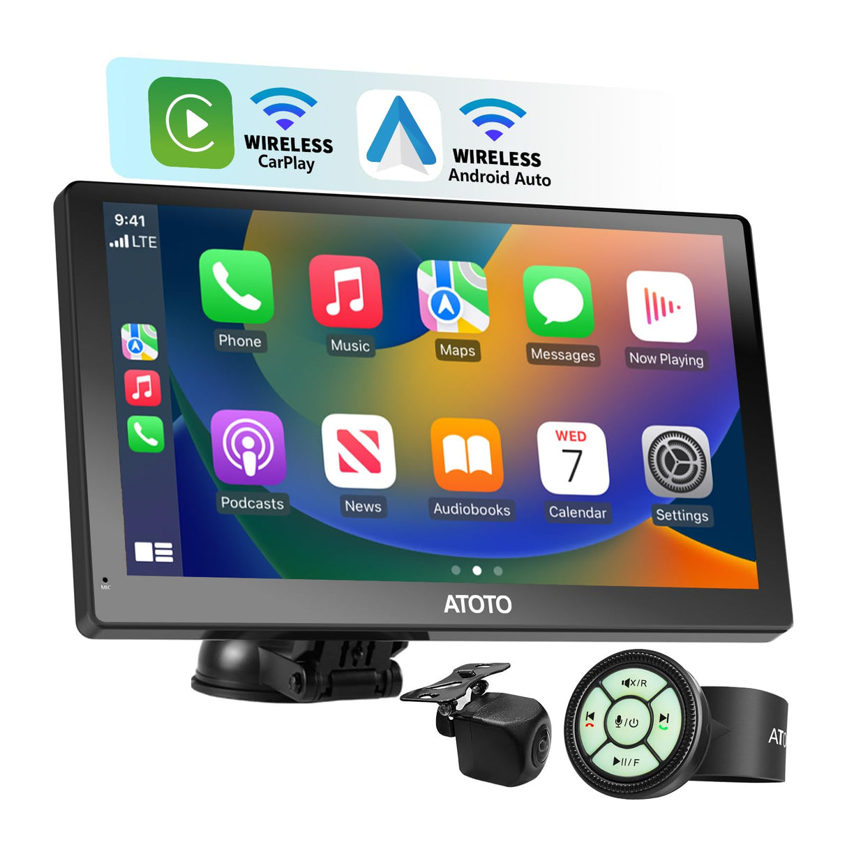 ATOTO P5 Portable Car Stereo Receivers, Wireless CarPlay Android Auto Screen &1080P Backup Camera, 7 inch QLED Glare-Suppressing Touchscreen, Bluetooth, MirrorLink, GPS, Remote Control, P507SD-S21