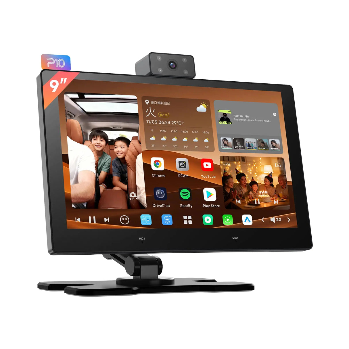 ATOTO P1009M2M 9インチ QLED ポータブル Androidナビ｜ワイヤレス＆有線 CarPlay・Android Auto対応、4G LTE、ChatGPT搭載、GPS追跡、Wi-Fi/Bluetooth、ミラーリング対応