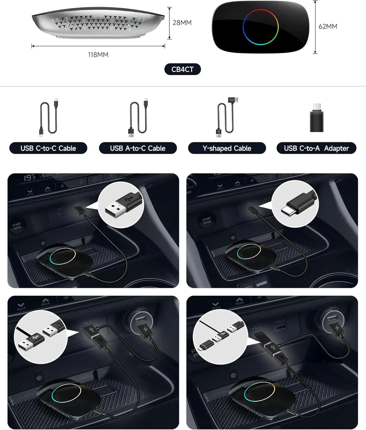 ATOTO CB4CT Magic Box, Wireless CarPlay & Android Auto AI Box, 2GB+16GB, Supports Spotify, YouTube, Netflix, Wi-Fi, Dual Bluetooth, Black