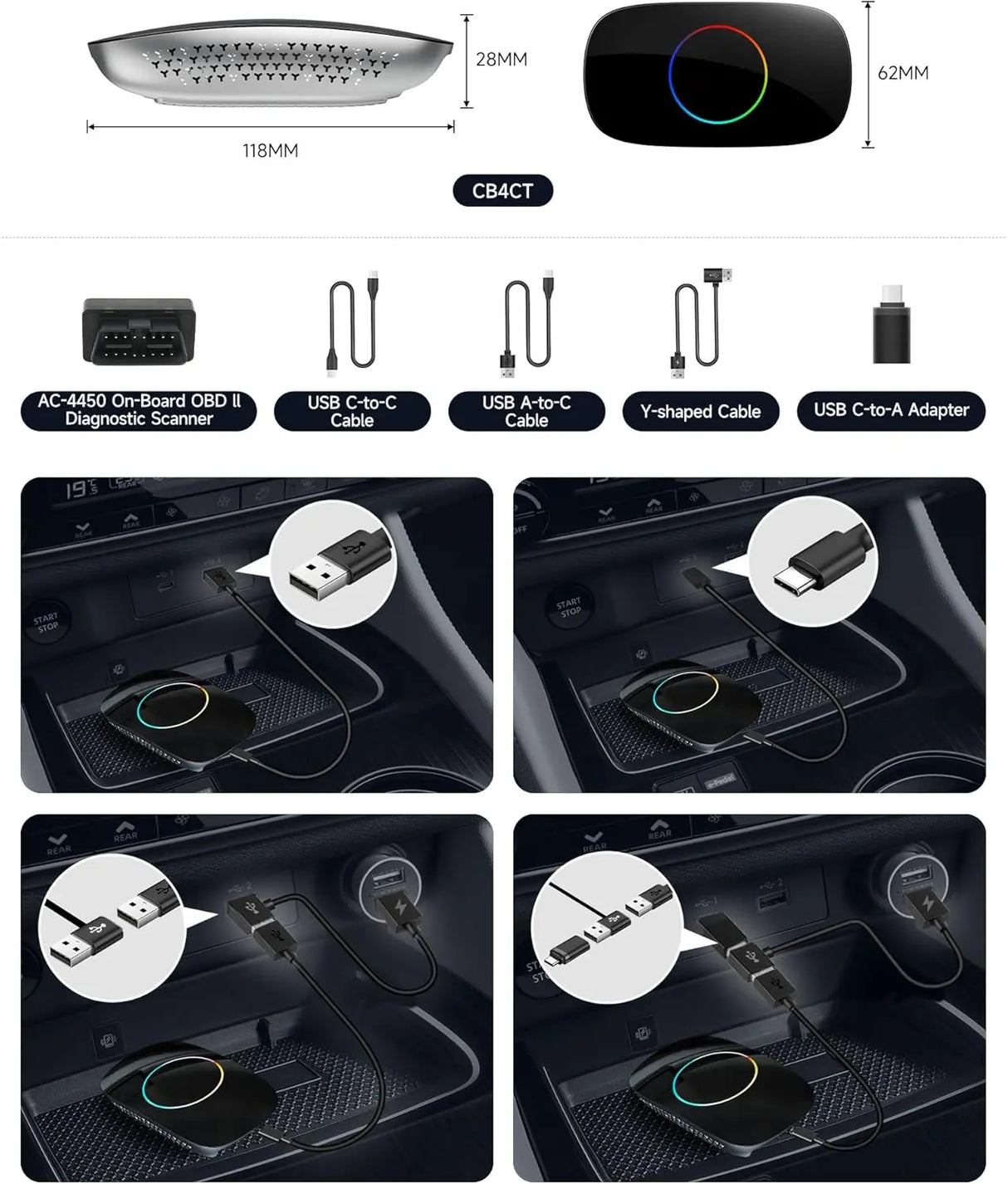 ATOTO CB4CT Magic Box AI CarPlay & Android Auto Wireless Adapter, HDMI Output & Mini OBD2 Included, 2GB+16GB Android AI Box with Dual Wi-Fi & Bluetooth, Gen AI, YouTube/Netflix/Spotify, USB Playback