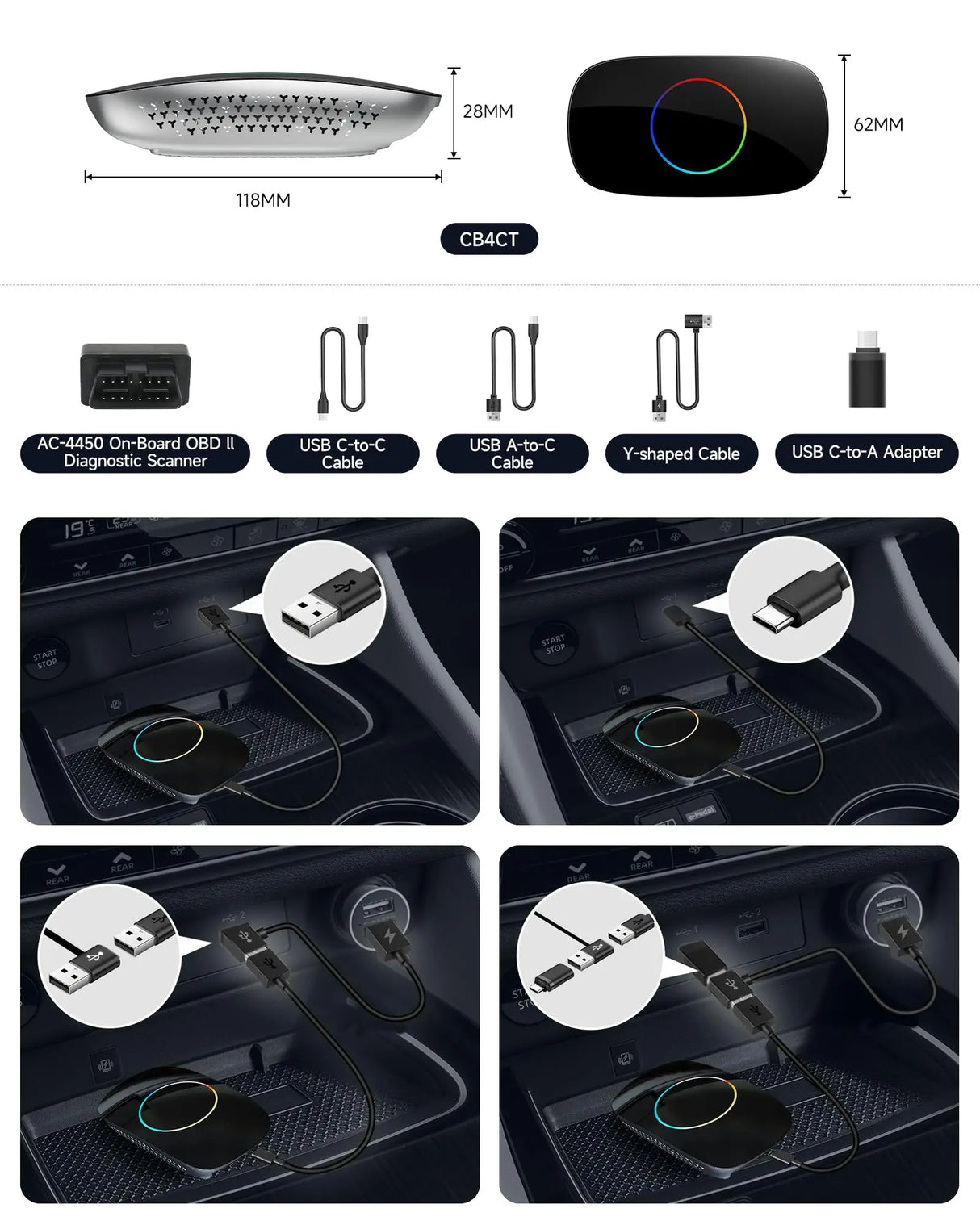 カーナビ ATOTO CB4CT ATOTO CB4CT Magic Box – AI Wireless CarPlay Adapter with Mini OBD2
