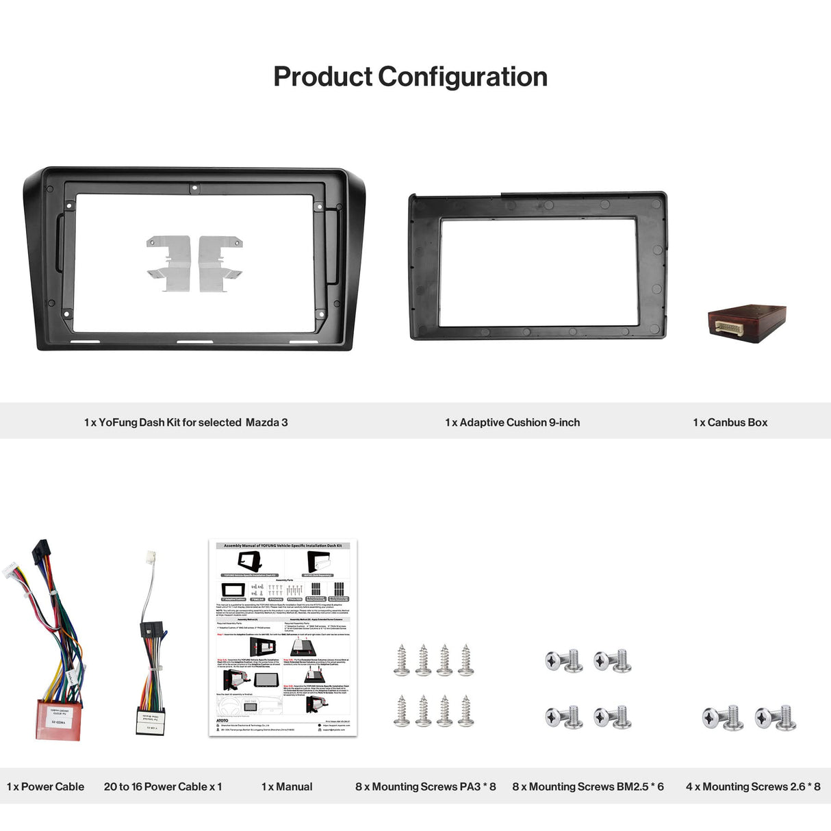 YOFUNG AC-MZD302X-ST Dash Installation Mounting Kit for Mazda 3 2004–2009 – Only Compatible with ATOTO IAH09D Car Stereo