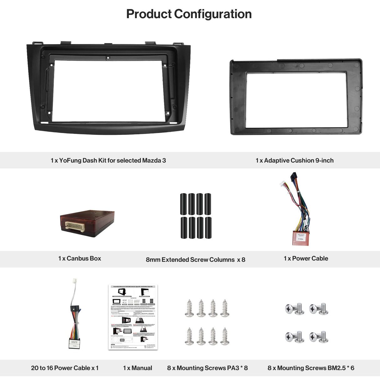 YOFUNG AC-MZD303X-ST Dash Installation Mounting Kit for Mazda 3 2010–2013 – Only Compatible with ATOTO IAH09D Car Stereo