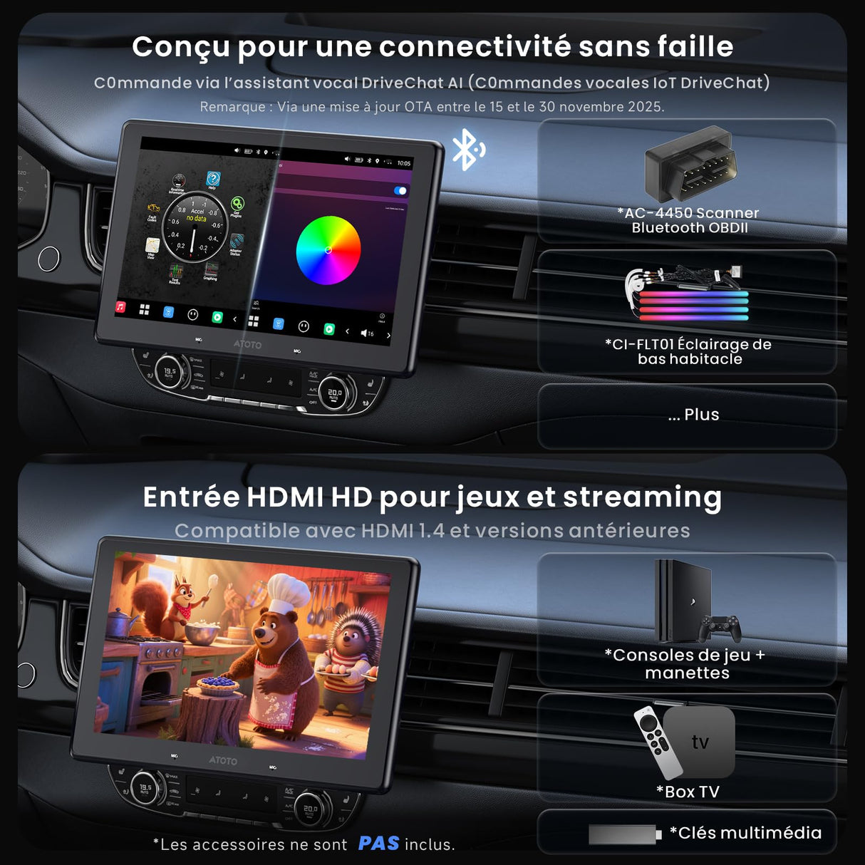 ATOTOZONE 10" QLED AI Android Autoradio 1 din,écran Flottant Voiture, Navi in-Dash,8G+128G,4G LTE,CarPlay & Android Auto sans Fil, Connexion Dual Téléphone & 2 Bluetooth, GPS-Tracking,X10G110E