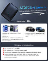 ATOTO CB4B Adaptateur CarPlay sans Fil – Double WiFi, Double Bluetooth, Carte TF 128Go, 4Go+32Go, AI Box Android avec DriveChat, Netflix/YouTube, Noir