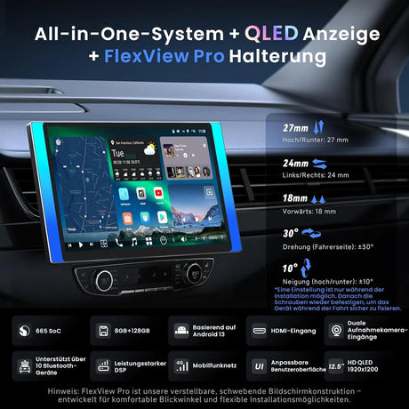 ATOTO X10G125E-R3 12,5" QLED Android Autoradio 1 & 2 DIN mit Dashcams vorne & hinten, kabelloses CarPlay & Android Auto, AI, 36-Band EQ, Dualband-WLAN