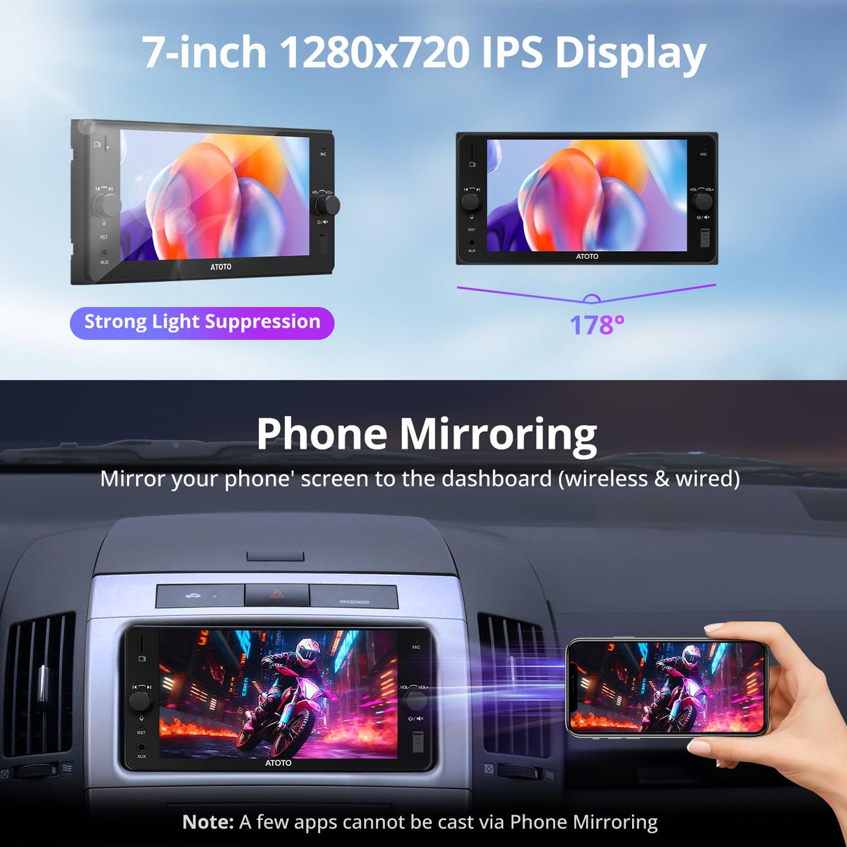 A5L 7" Double Din Car Stereo with Wireless CarPlay & Android Auto Compatible with Toyota Camry Corolla, Touchscreen car Radio, Wi-Fi/BT Tethering, 24 Band EQ DSP, Bluetooth, Mirror Link,FM/AUX/TF