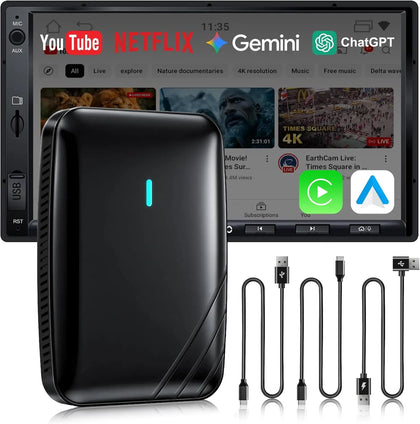 ATOTO CB6 Adattatore CarPlay Wireless/Android Auto, AI Box con GPS, Bluetooth, 4GB+64GB – Compatibile con Molte App