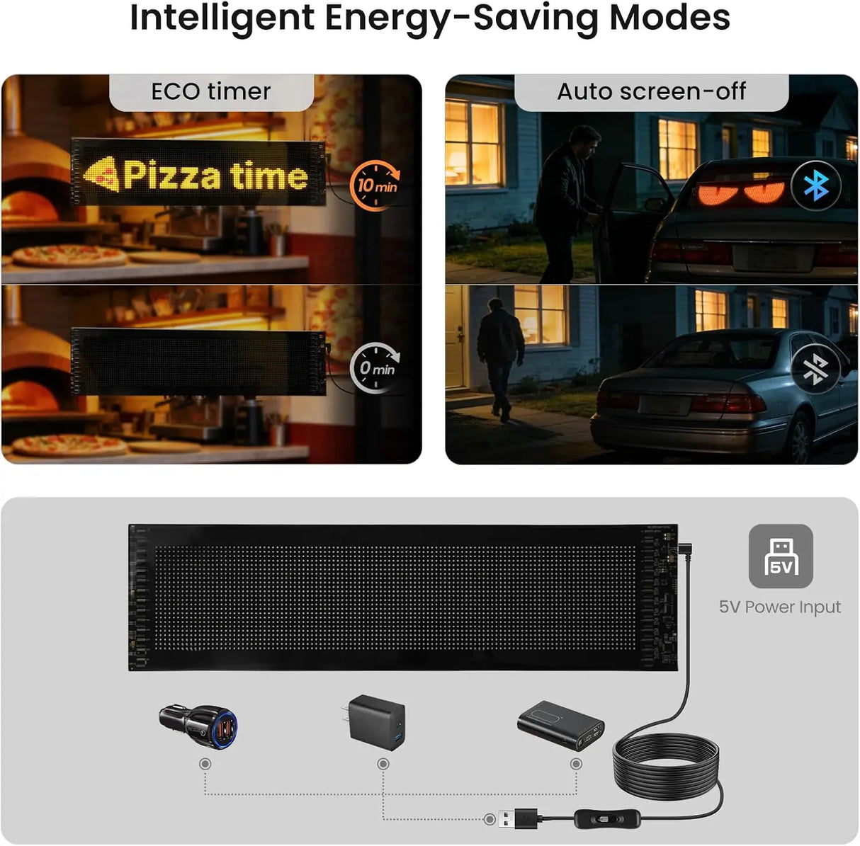 LEAPROCK 21" HD LED Light Sign for Car - Programmable Flexible Display with Bluetooth Control, Custom Logos/Animations & Eco Mode for Car Windshield