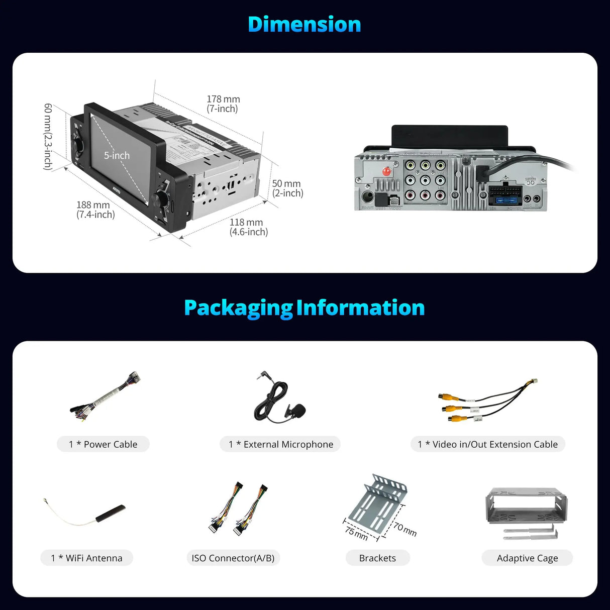 ATOTO F7G1A5WE 5" Single Din Car Stereo with Wireless CarPlay, Android Auto, Bluetooth, GPS Navigation, FM/AM Radio, WiFi, MirrorLink & Live Rear View