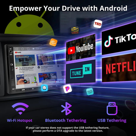 ATOTO A5LG2A7T 7" Double Din Car Stereo, Android, Wireless CarPlay & Android Auto, Bluetooth, GPS Tracking, 2G+32G, Wi-Fi/BT/USB Tethering, 24-Band EQ, FM/AM, TF Card