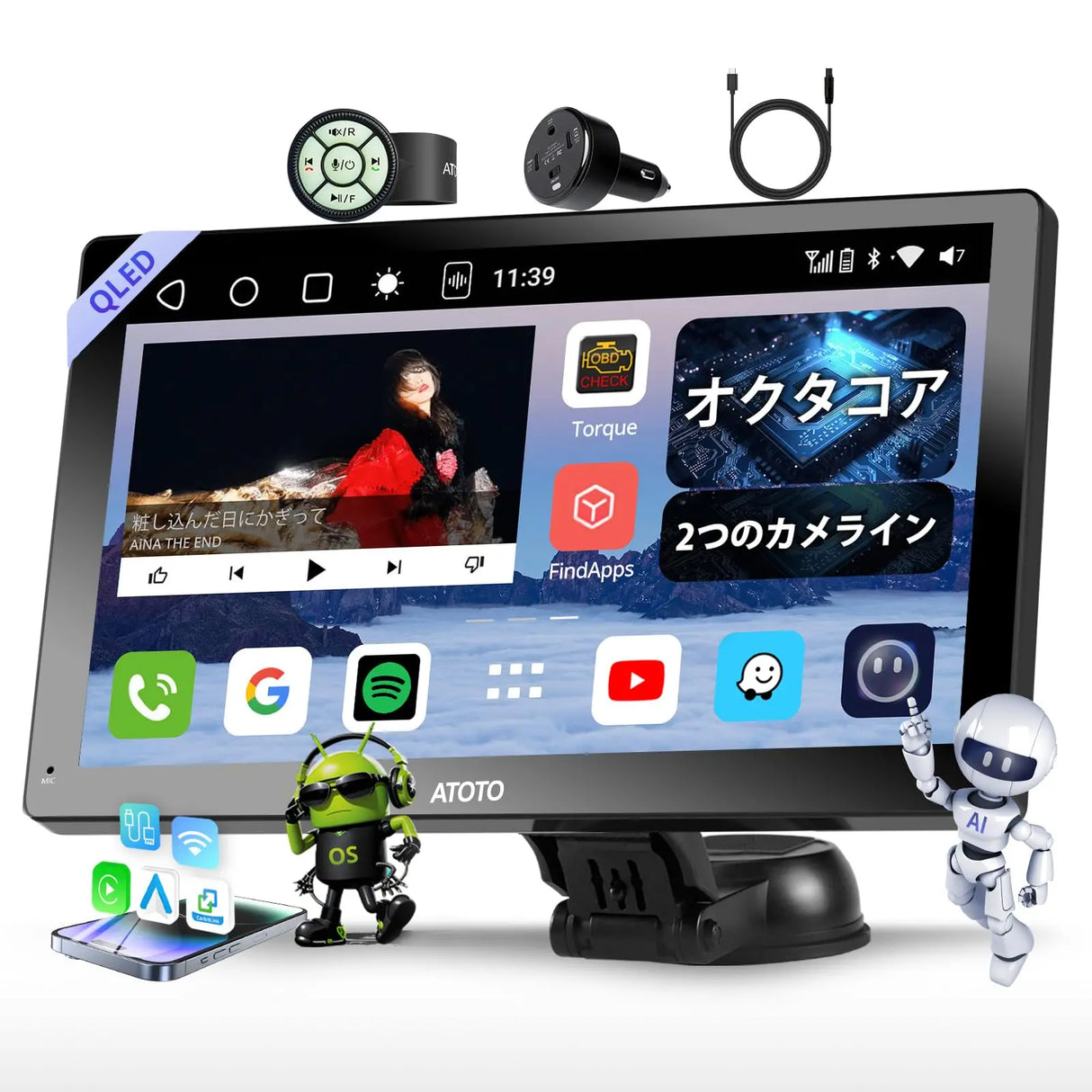 ATOTO P9 9インチポータブルナビ|前後カメラ付き・ワイヤレスCarPlay ATOTO P9 9インチポータブルナビ|前後カメラ付き・ワイヤレスCarPlay