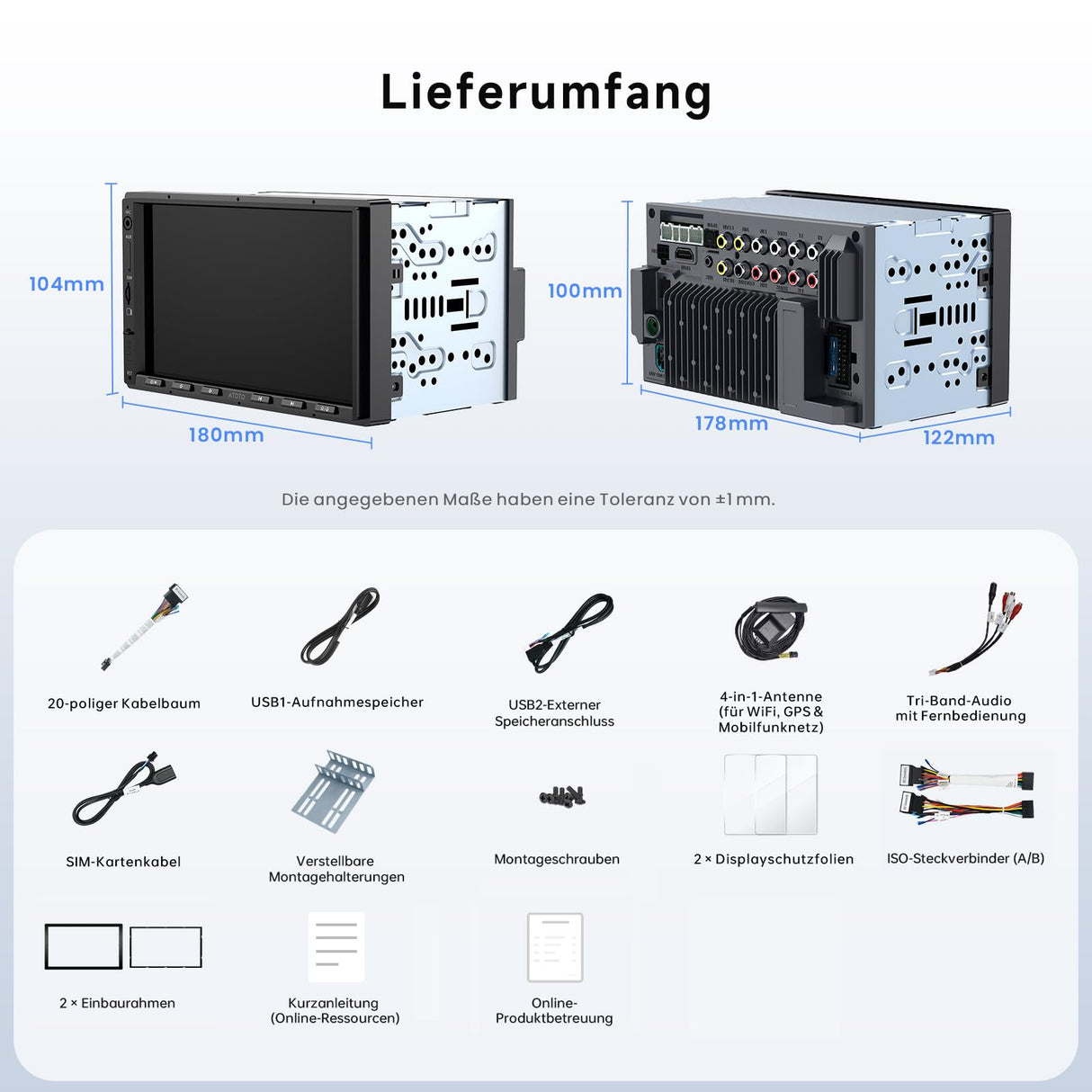 ATOTOZONE X10G2A7E 7-Zoll Button Android In-Dash Navigation, 8+128G Doppel-DIN Radio, ChatGPT KI, 4G LTE, Kabelloses CarPlay & Android Auto, Dual-Phone & Bluetooth