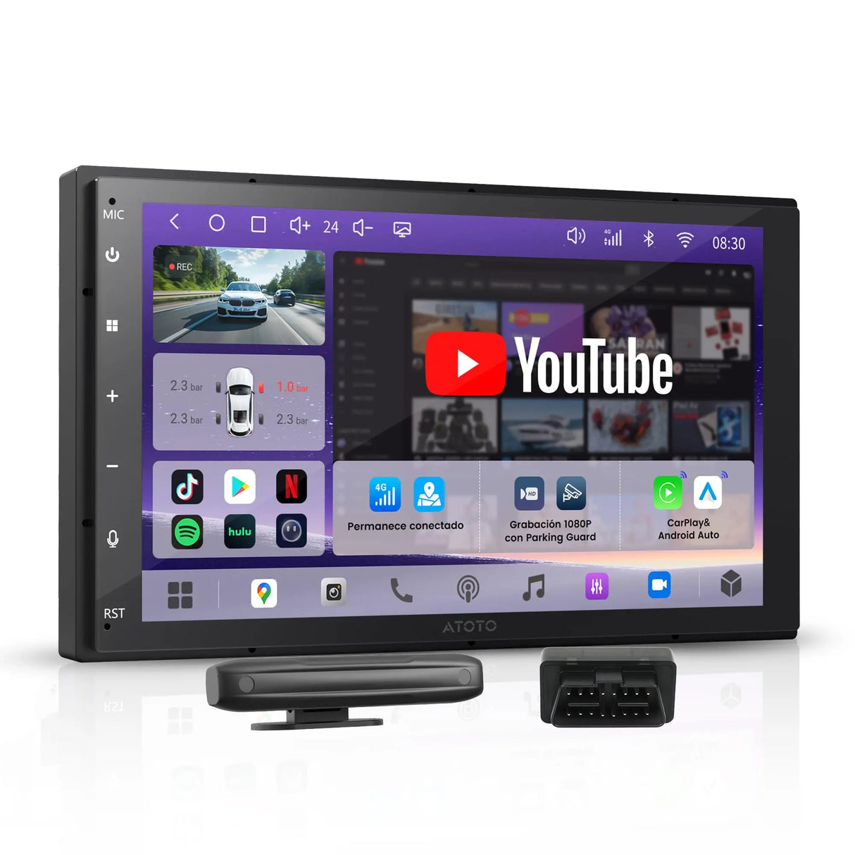 ATOTO A7G2B7PKL-S04 7'' QLED Radio Coche 2 DIN Android, 4G LTE/WiFi, CarPlay y Android Auto Inalámbrico, DSP HiFi 4V con Salida Óptica/Coaxial, Rastreo GPS, IA DriveChat, OBD2 Incluido