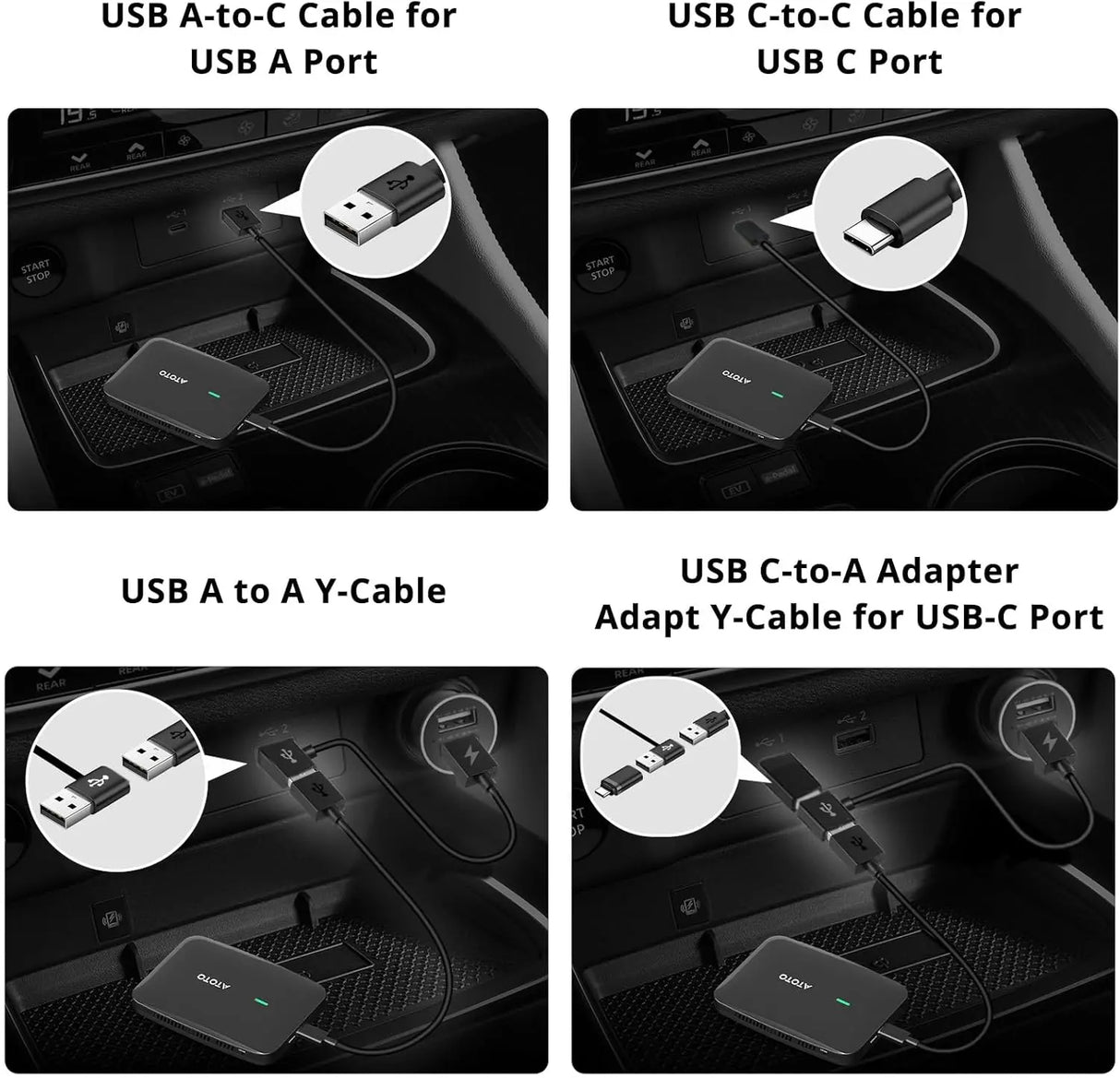ATOTO CB4 Android Auto Wireless Adapter with OBD2, AI Video Box