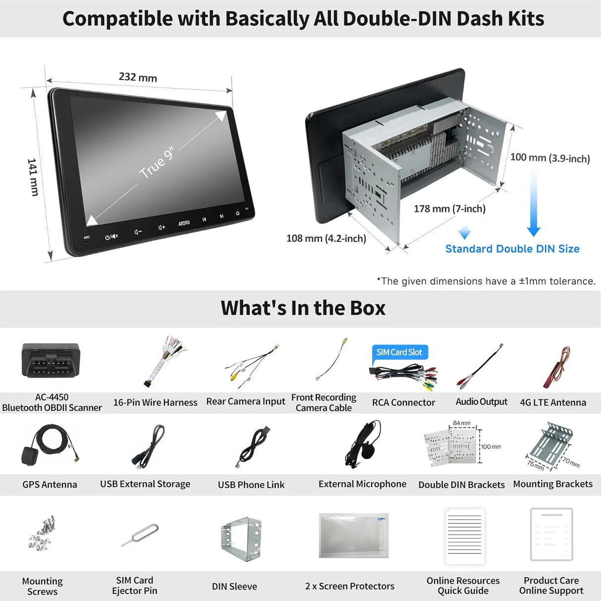 ATOTO S8G2094MS 9" 8-Core Android Double Din Radio with OBD2 Scanner, 4G LTE, Wireless CarPlay & Android Auto, WiFi/BT/USB Tethering, ChatGPT AI, 4G+32G, Dual Bluetooth