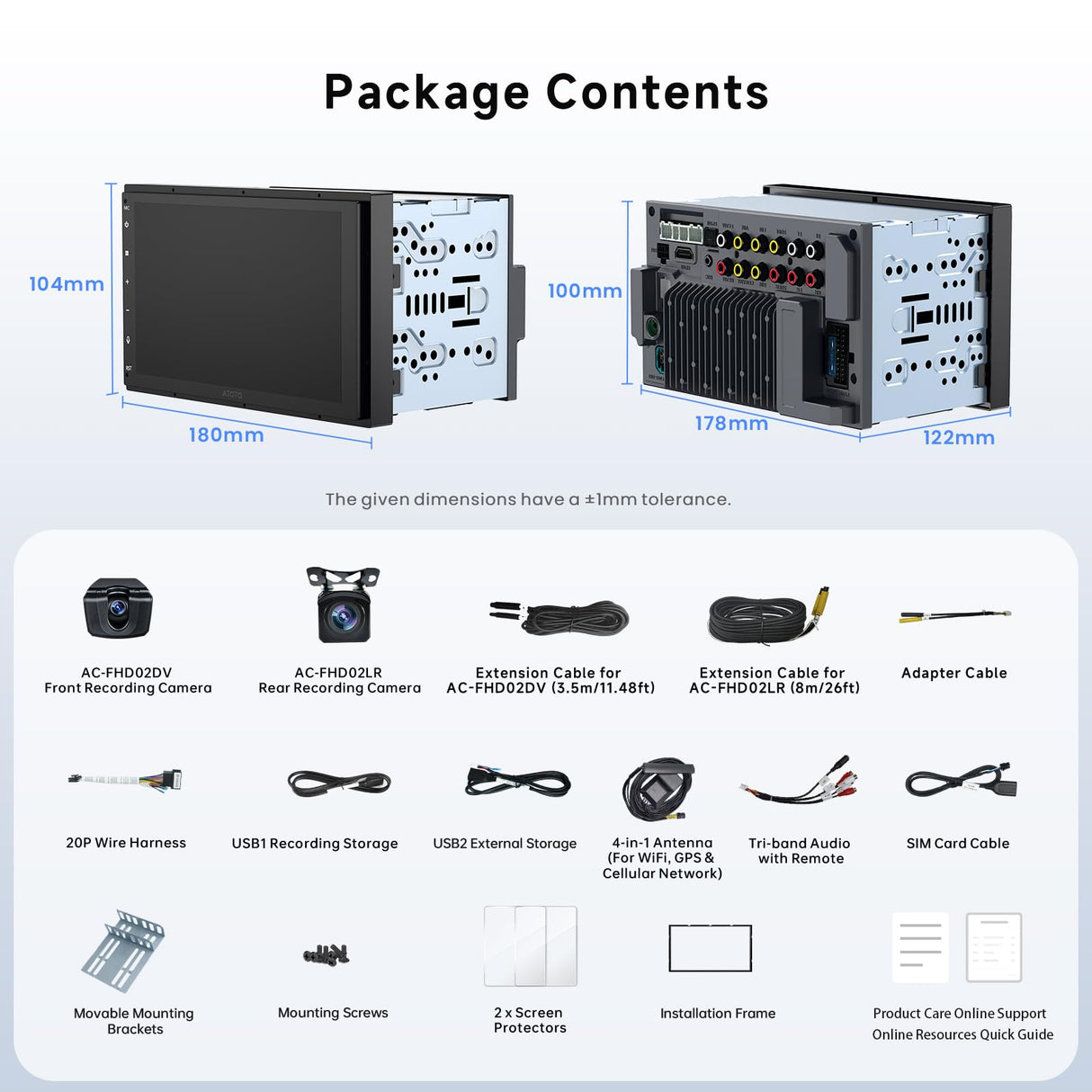 MYATOTO A5L Double DIN Car Stereo – 7" HD Touchscreen, Wireless CarPlay & Android Auto, Bluetooth, WiFi, Built-in GPS Navigation, 24B-EQ DSP Audio, 2GB RAM + 32GB TF Card, MirrorLink