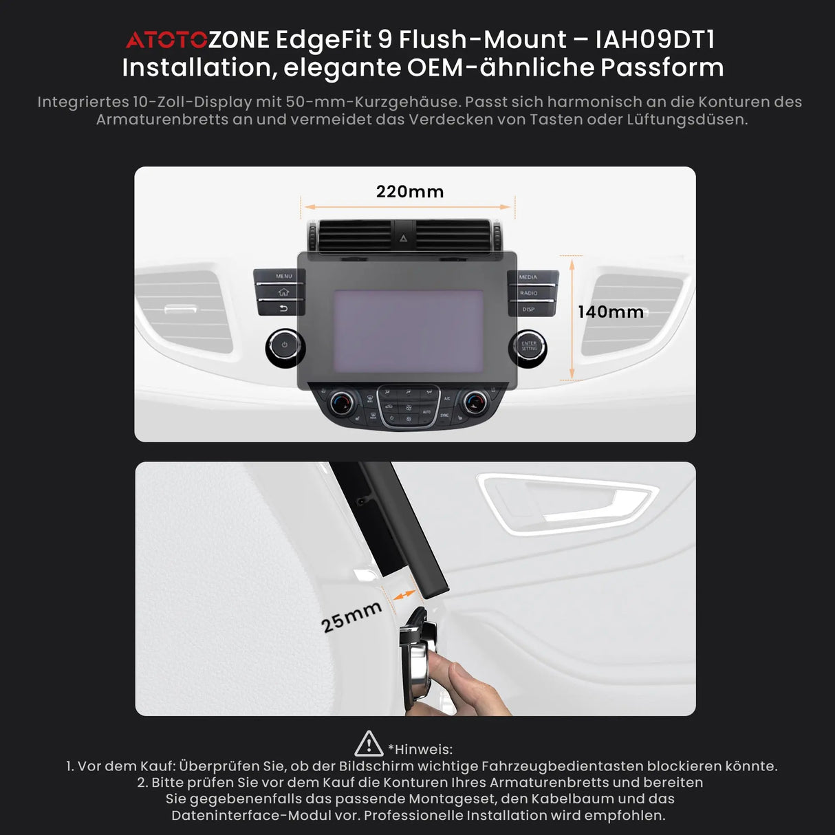 ATOTOZONE X10DG209E 9 Zoll Android DAB+ Autoradio Doppel-Din, 8+128G, 4G LTE, KI-Sprachassistent, Kabelloses Carplay & Android Auto, Duales Mikrofon & BT & Kameraeingang, 36B-EQ, HDMI-Eingang