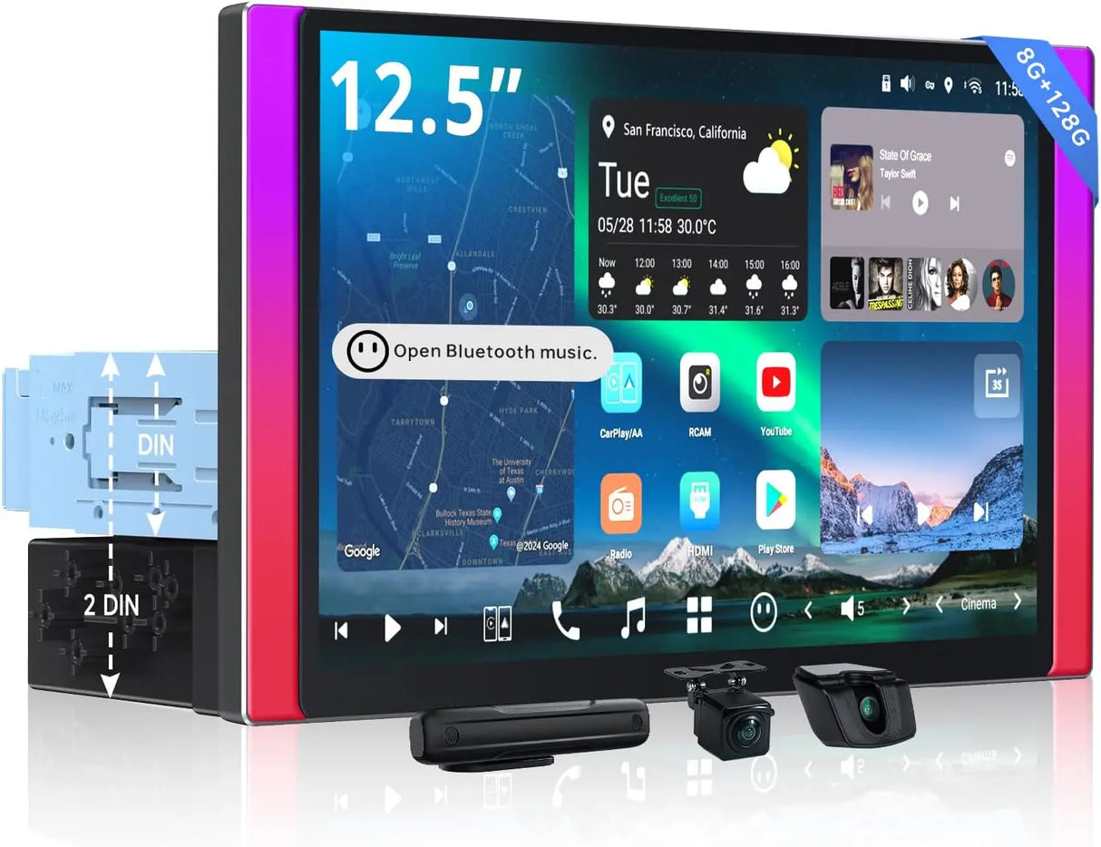 ATOTO X10G125E-R3 12,5" QLED Autoradio Android 1DIN/2DIN avec 2 Caméras Dashcam, GPS Intégré, Écran Flexview, 8+128G, Audio 7.1.2CH, 4G LTE, CarPlay & Android Auto sans Fil