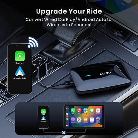 ATOTO CB4B Wireless CarPlay Adapter, Car Smart Box with Dual WiFi, Dual Bluetooth, AI DriveChat, 4G+32G – Supports Netflix/YouTube/128GB TF Card, Plug & Play, Android AI Box, 2025 Upgrade, Black