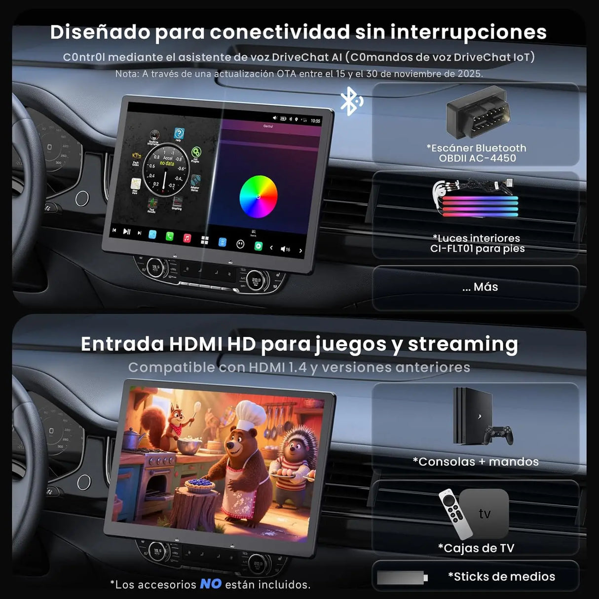 ATOTO X10G129E 12,9" Radio 1 DIN con Pantalla Flotante QLED, 8+128GB, 4G LTE, CarPlay y Android Auto Inalámbricos, Doble Teléfono, Doble Bluetooth, 36B-EQ, SCVC y Asistente de Voz AI
