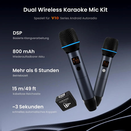 ATOTO AC-MICW2 Drahtloses Mikrofon-Set – Zwei wiederaufladbare Karaoke-Handmikrofone mit Empfänger, 15 m Reichweite, 6 Std. Laufzeit, kompatibel mit V10-Serie Autoradios