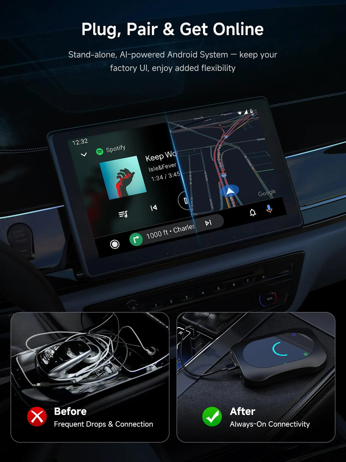 ATOTO Magic AI Box – Wireless CarPlay & Android Auto Adapter, Full Android OS, 8GB+128GB Car Video Box with HDMI In/Out, 4G LTE, Dual-BT, DriveChat AI