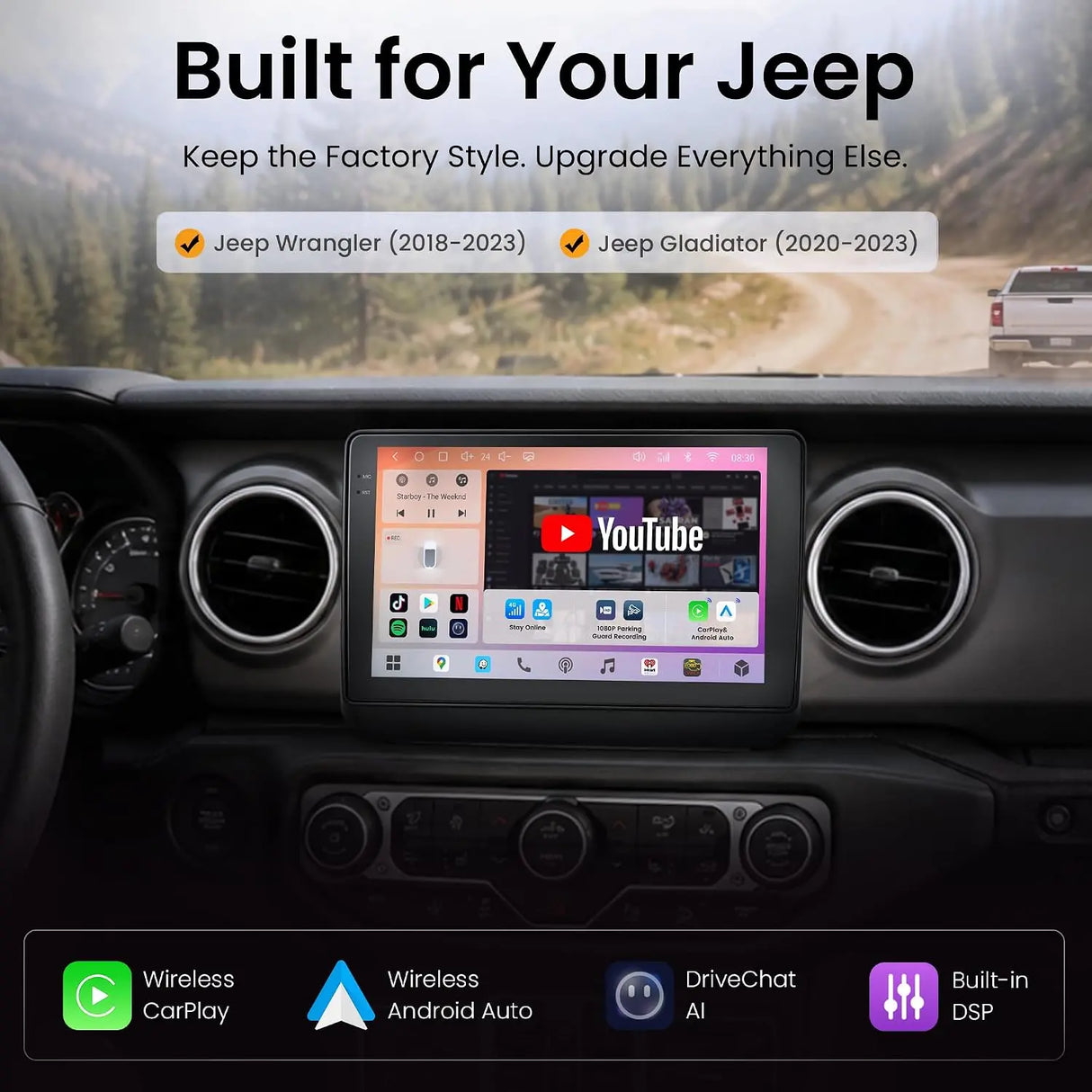 ATOTO S8LMMR09ADM 9" Android Car Stereo for Jeep Wrangler JL 2018–2023 & Gladiator JT 2020–2023, Wireless Apple CarPlay & Android Auto, 4G LTE, QLED Screen, DSP, GPS Navigation