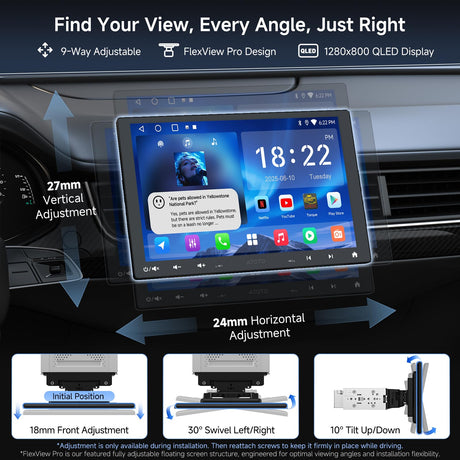 ATOTOEXCEL A5L 10'' Android Double DIN &Single DIN Adaptive Car Stereo, Floating QLED Screen Radio with Wireless Carplay & Android Auto, WiFi/BT/USB Tethering, Backup Camera, HD LRV, 2G+32G, DSP/FM