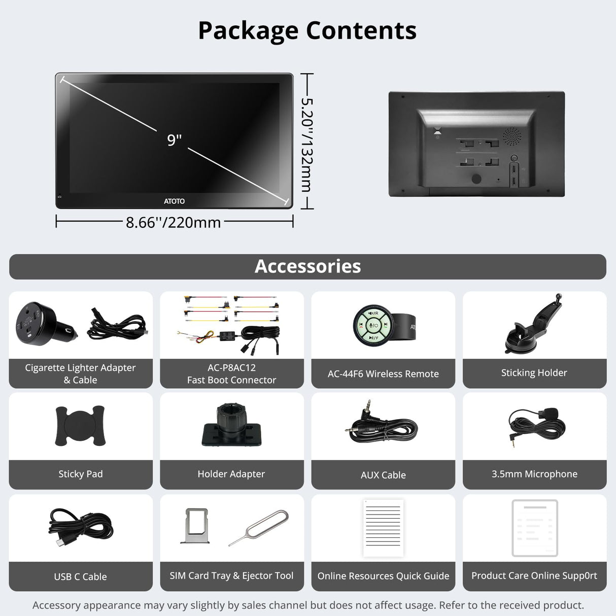 ATOTO P9 9" Portable Touchscreen Car Stereo with Bluetooth Wi-Fi, MirrorLink, Multimedia Audio Player with GPS Tracking