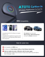 CarWave Car Smart Box CB6C ATOTOLIFE Wireless Carplay Adapter,2025 Upgrade Android 13, CarPlay AI Box Android Auto Adapter with GPS Track, AI DriveChat, 4G LTE, 4G+64G, Plug & Play AI Smart Box, Black