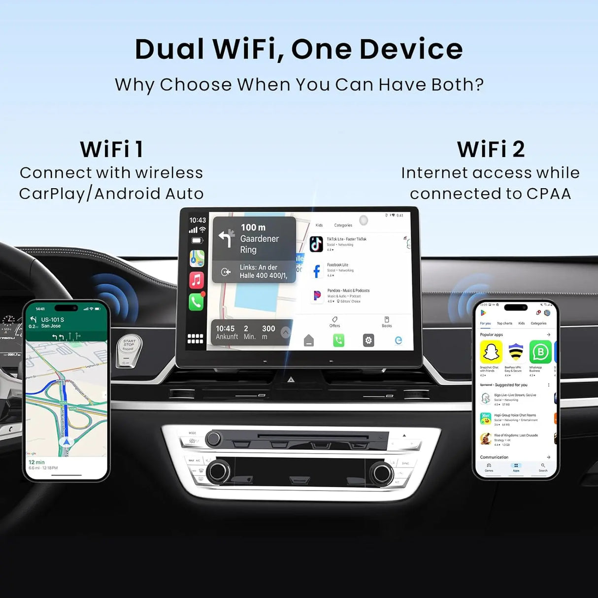 ATOTO CB4B Wireless CarPlay Adapter, Car Smart Box with Dual WiFi, Dual Bluetooth, AI DriveChat, 4G+32G – Supports Netflix/YouTube/128GB TF Card, Plug & Play, Android AI Box, 2025 Upgrade, Black