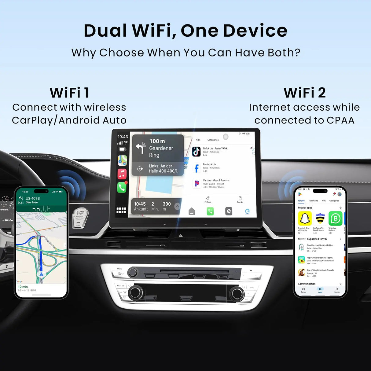 ATOTO CB4B Wireless CarPlay Adapter, AI Box, Dual WiFi, 4G+32G, 128GB