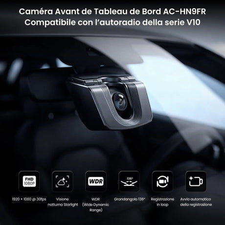 ATOTO AC-HN9FR Dashcam Anteriore AHD 1080p per Auto – Grandangolo 136°, Visione Notturna Starlight, WDR, G-Sensore, Modo Parcheggio, GPS – Compatibile solo con Serie V10