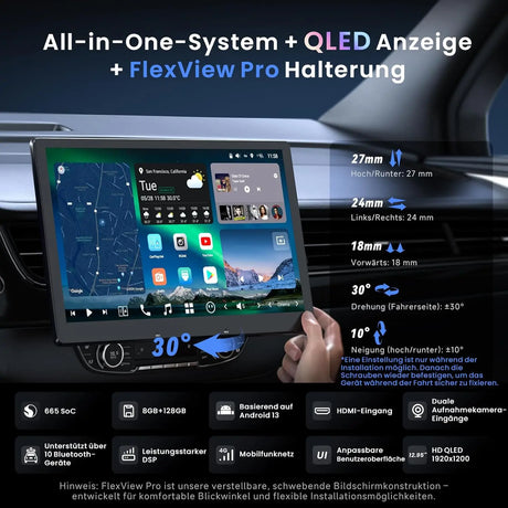 ATOTO X10G129E 12,9" 1 DIN Autoradio mit QLED Floating Display, 8+128GB, In-Dash Navigation, 4G LTE, Kabelloses CarPlay &amp; Android Auto, Dual-Phone Verbindung, Dual Bluetooth, GPS-Tracking, SCVC und AI Sprachassistent 