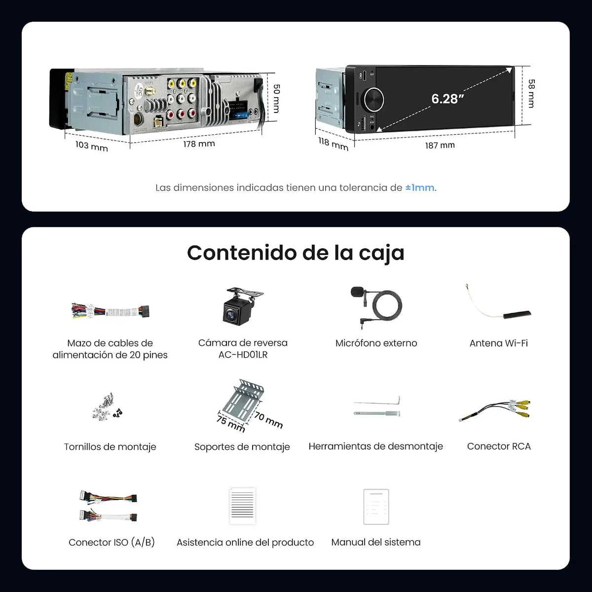 ATOTO F7G1A6WE-S01 Radio de Coche 1 DIN 6,28" con Pantalla Táctil, Apple CarPlay y Android Auto Inalámbricos