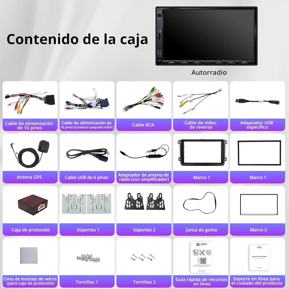 ATOTO A5LVWA7T Radio Coche 2 DIN 7" con Navegación, Compatible con VW Golf/Polo/Tiguan, CarPlay y Android Auto Inalámbrico, MirrorLink, WiFi/BT/USB, DSP EQ de 24 Bandas, FM/AUX/TF, 2G+32G