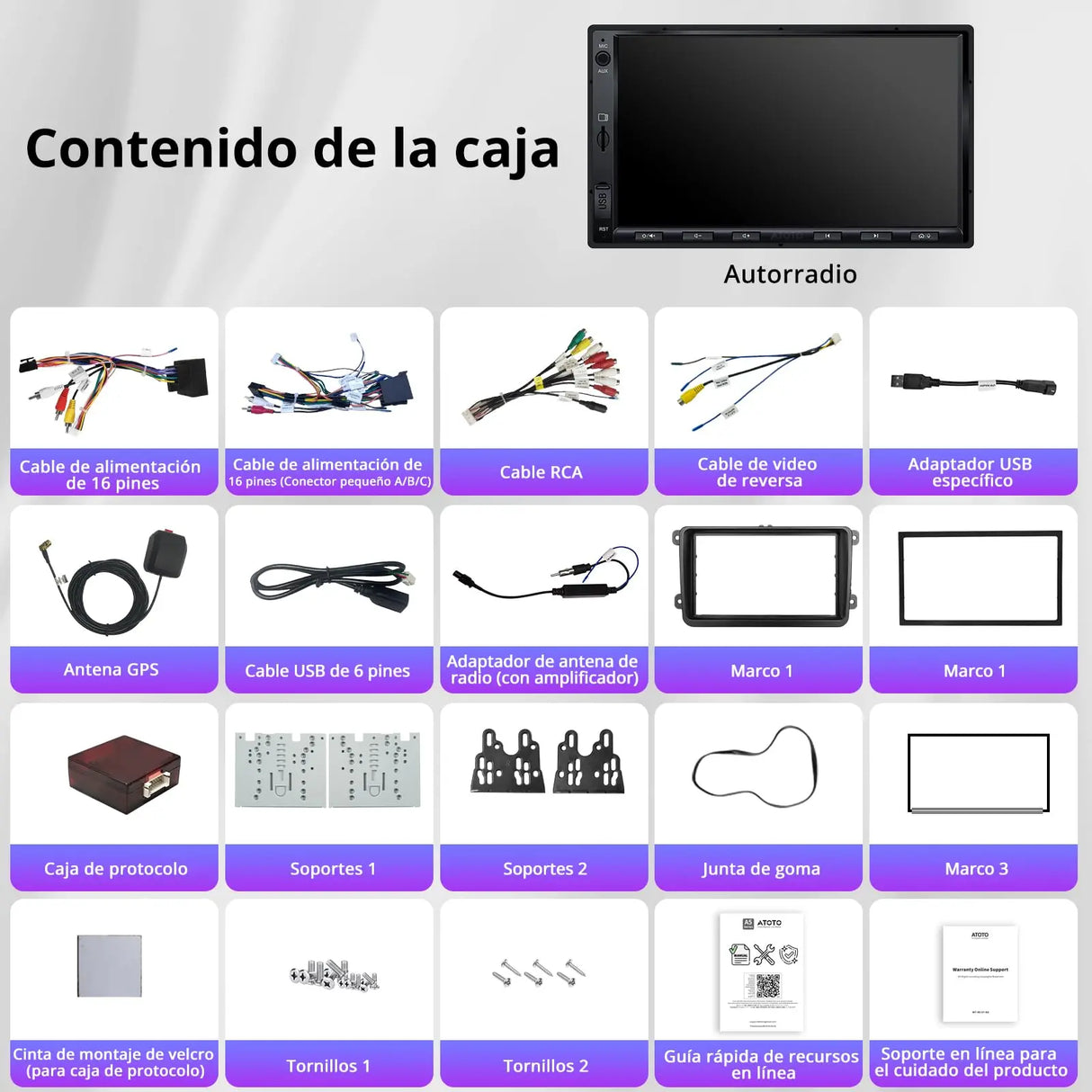 ATOTO A5LVWA7T Radio Coche 2 DIN 7" con Navegación, Compatible con VW Golf/Polo/Tiguan, CarPlay y Android Auto Inalámbrico, MirrorLink, WiFi/BT/USB, DSP EQ de 24 Bandas, FM/AUX/TF, 2G+32G