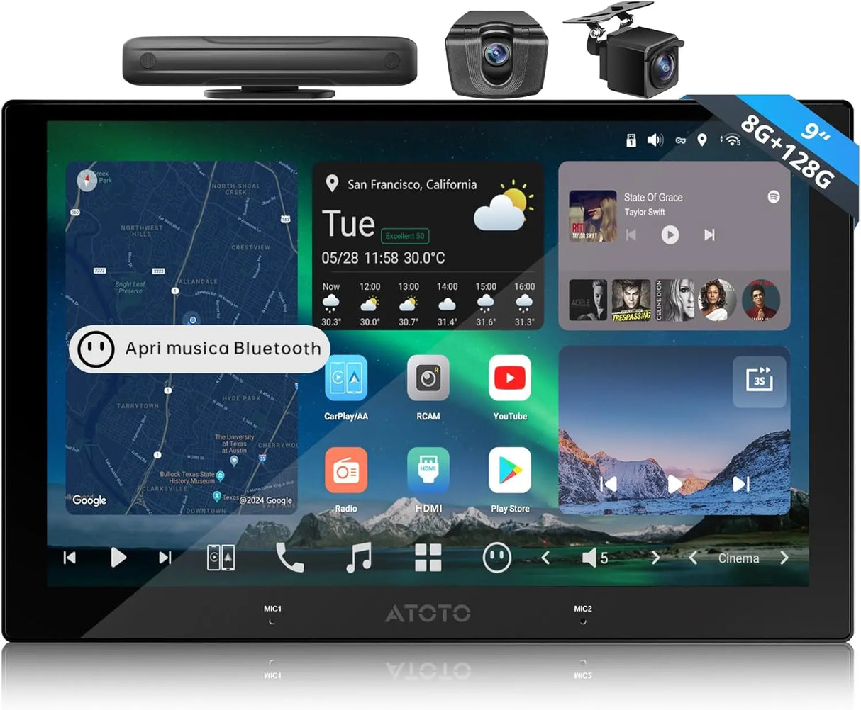 ATOTO X10G209E 9 Pouces Autoradio Double Din – Entrée Caméra Avant et Recul 1080P, Écran Tactile QLED, 8GB+128GB, CarPlay sans Fil, Android Auto, 4G LTE, Wi-Fi, Bluetooth, DSP, AMP, SUB, GPS