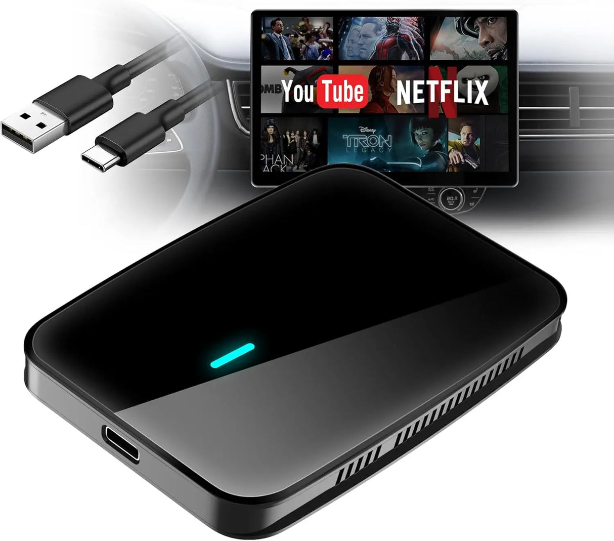 ATOTO CB4A-BK Drahtloser CarPlay Adapter – Magic AI Box mit Dual-WiFi, Wireless CarPlay Box für Fahrzeuge mit kabelgebundenem CarPlay & Android Auto, YouTube & Netflix Unterstützung