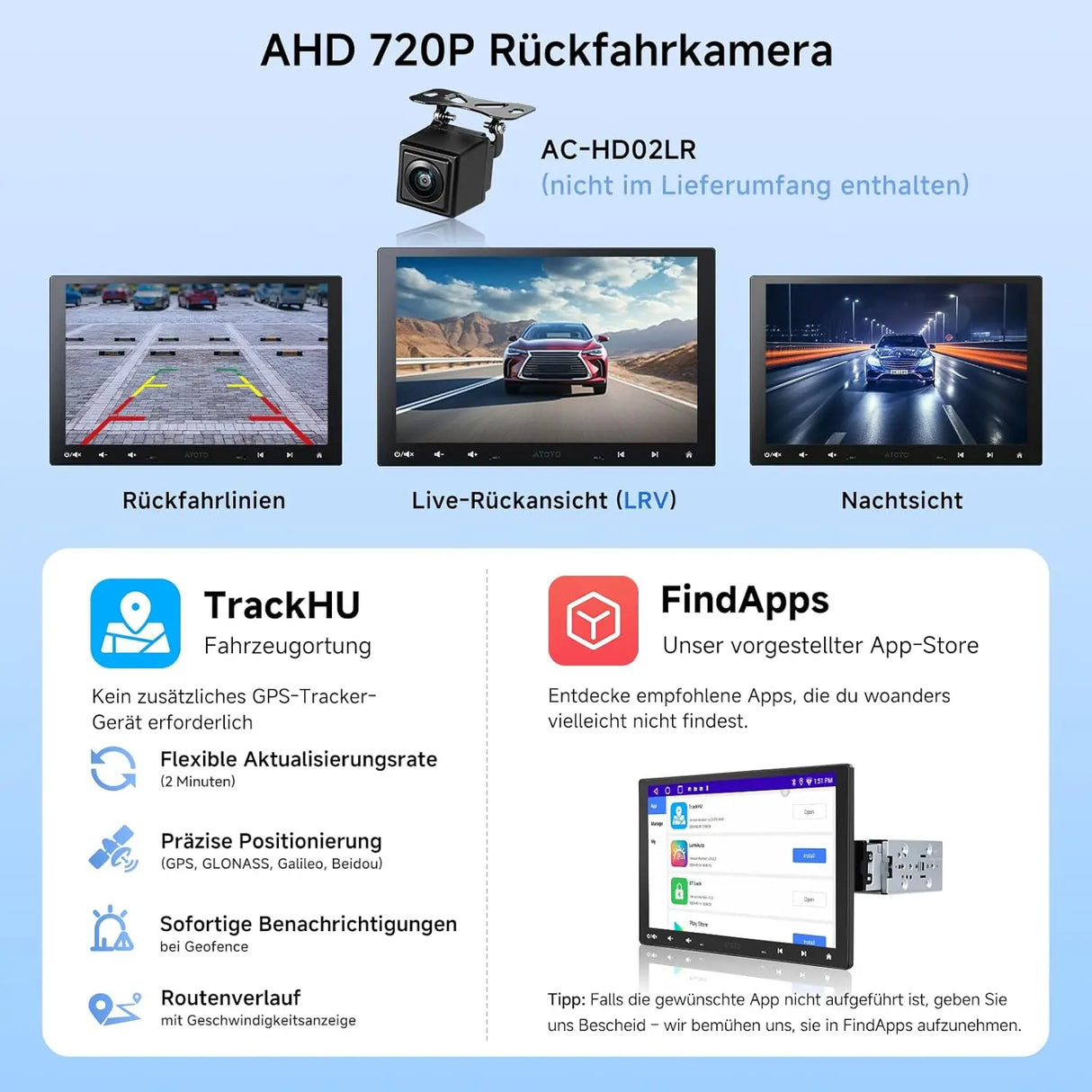 ATOTOZONE A5L 10 Zoll Doppel-DIN &amp; Single-DIN Adaptives 2G+32G Android Autoradio, IPS Schwebendes Display, Wireless CarPlay &amp; Android Auto, WiFi/BT/USB Tethering, MirrorLink, DSP/FM/RDS