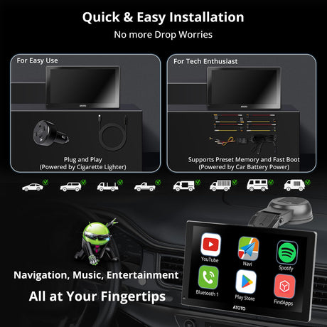 ATOTO P9 Android Portable Car Stereo with 4G LTE&GPS Tracking, 9 Inch QLED Wireless CarPlay & Android Auto Screen, WiFi/Dual Bluetooth, Remote Control, Microphone, AUX/LRV/SCVC, 4G+32G, P909PR1X