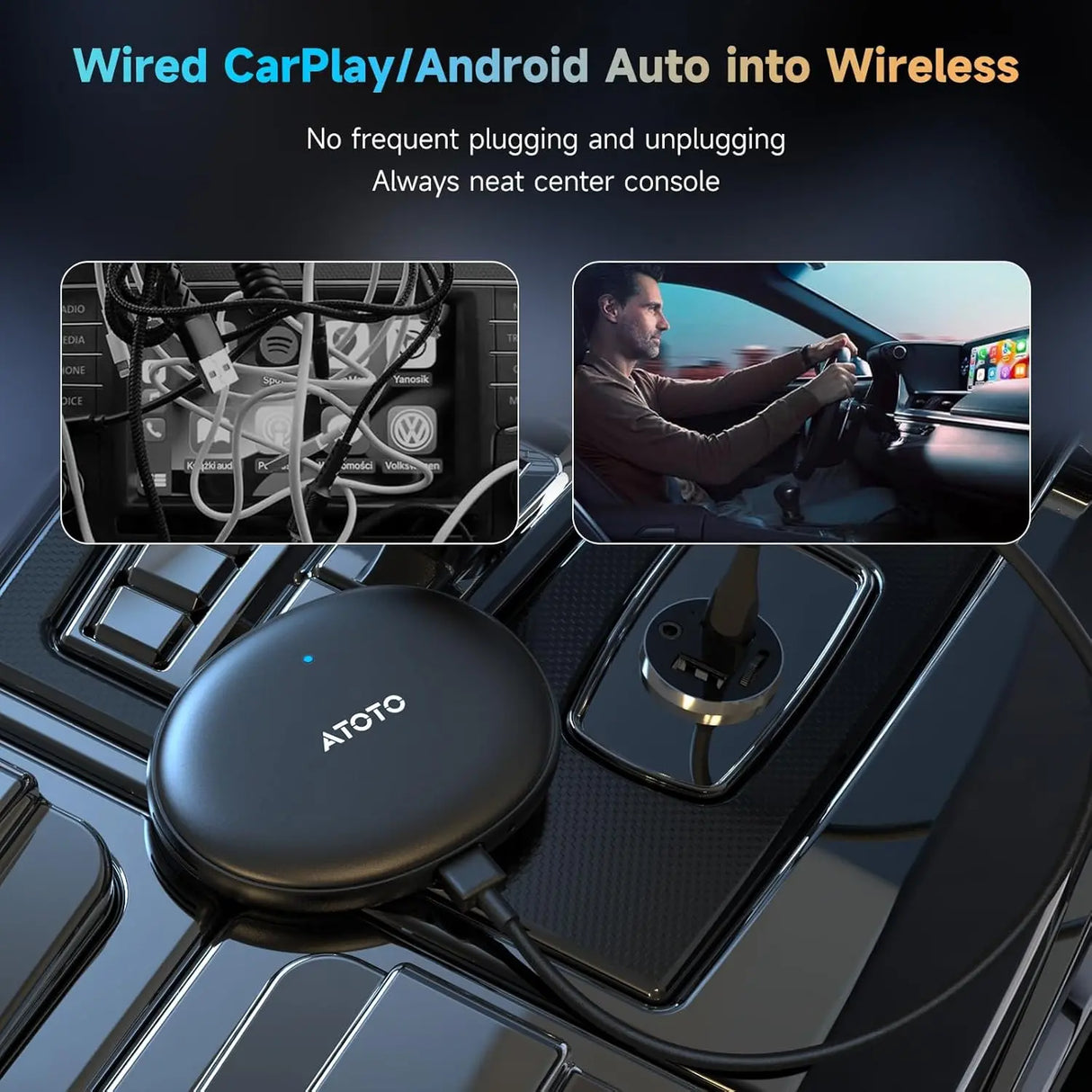 ATOTO AD5 Wireless CarPlay Android AI Box, Plug & Play, 2G+16G, Smart AI Dongle Power by ChatGPT, Wireless CarPlay Adapter with Dual WiFi, Support 256 GB TF Card